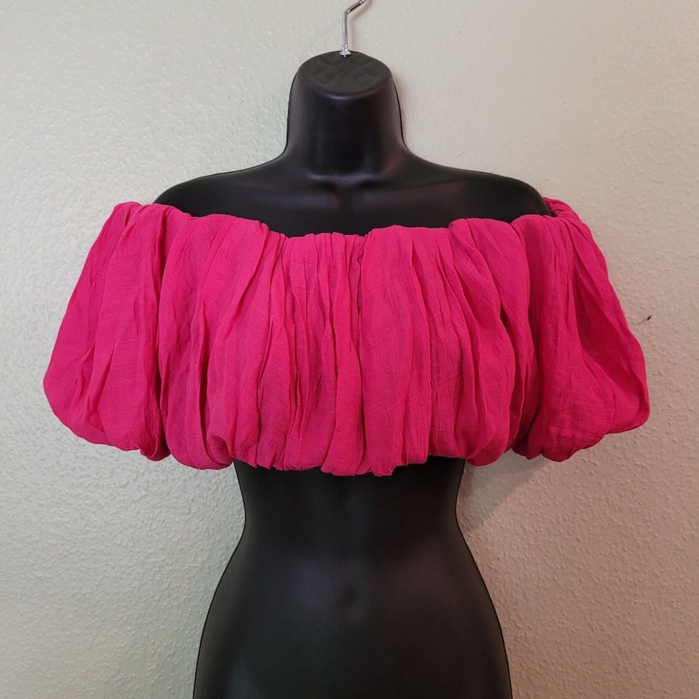 Gathered Drop Shoulder Cropped Top